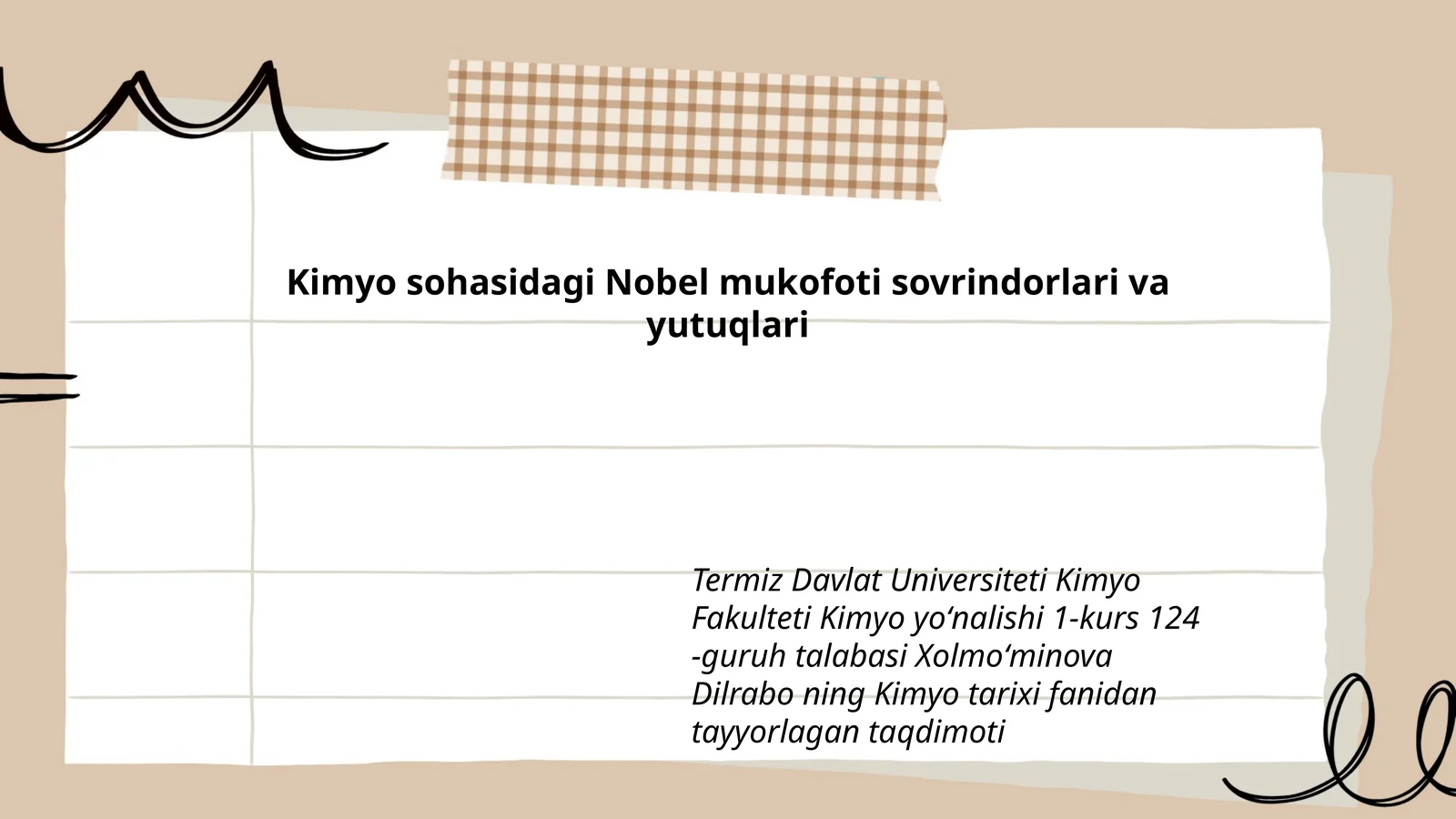 Kimyo sohasidagi Nobel mukofoti sovrindorlari va yutuqlari