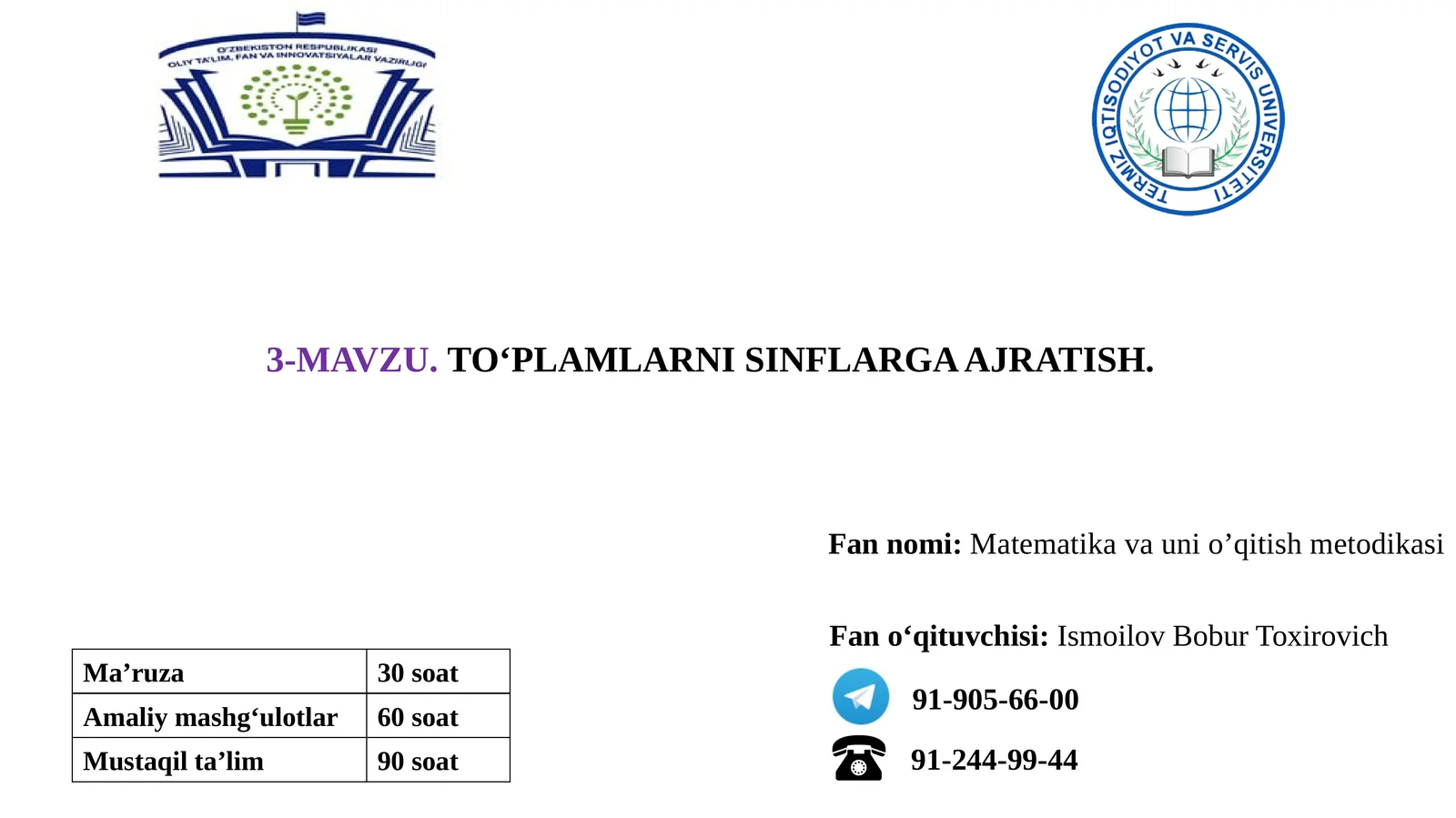 TO‘PLAMLARNI SINFLARGA AJRATISH