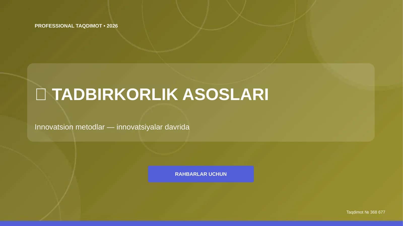 Tadbirkorlik asoslari: innovatsion metodlar (innovatsiyalar davrida) [rahbarlar uchun]