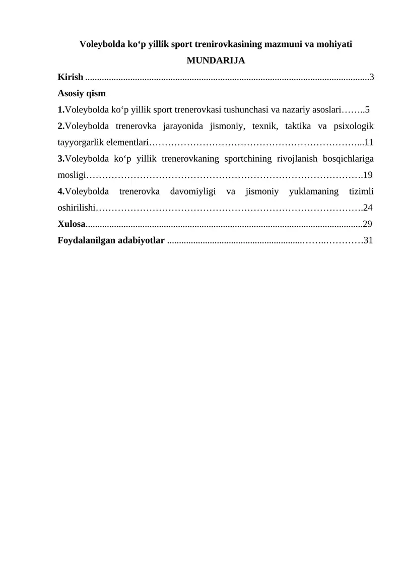 Voleybolda ko‘p yillik sport trenirovkasining mazmuni va mohiyati