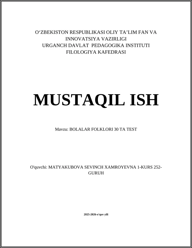 BOLALAR FOLKLORI 30 TA TEST