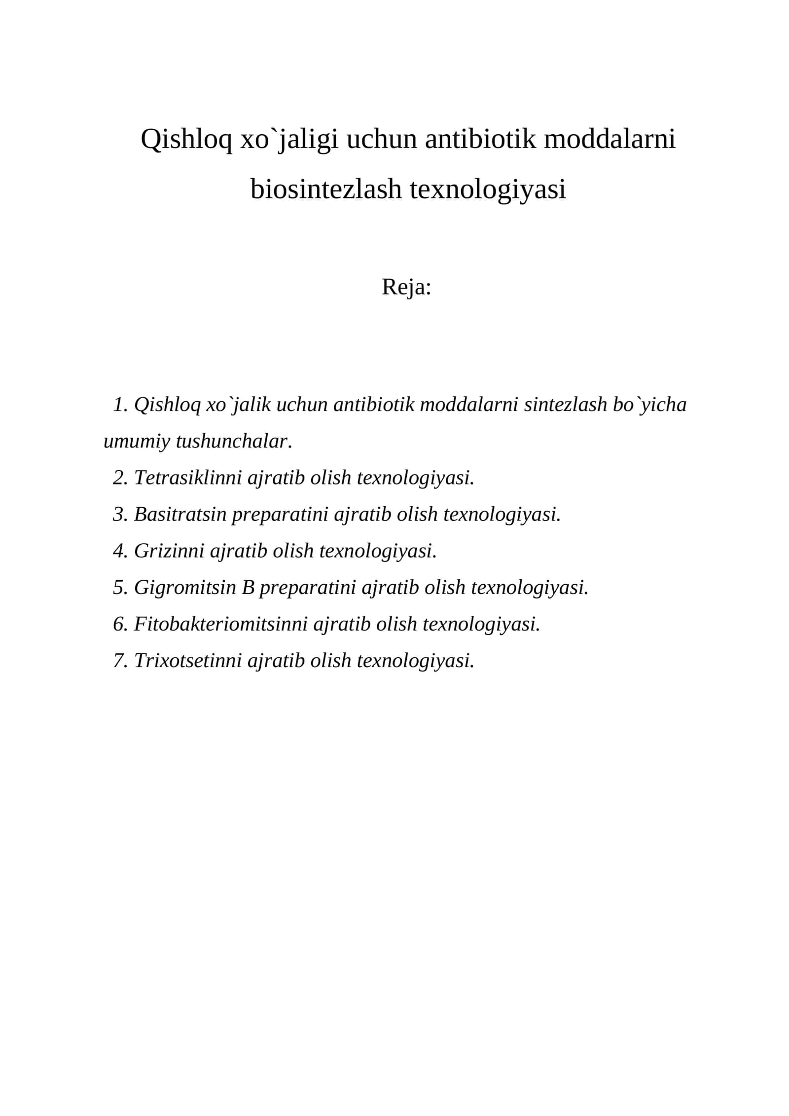 Qishloq xo'jaligi uchun antibiotik moddalarni biosintezlash texnologiyasi
