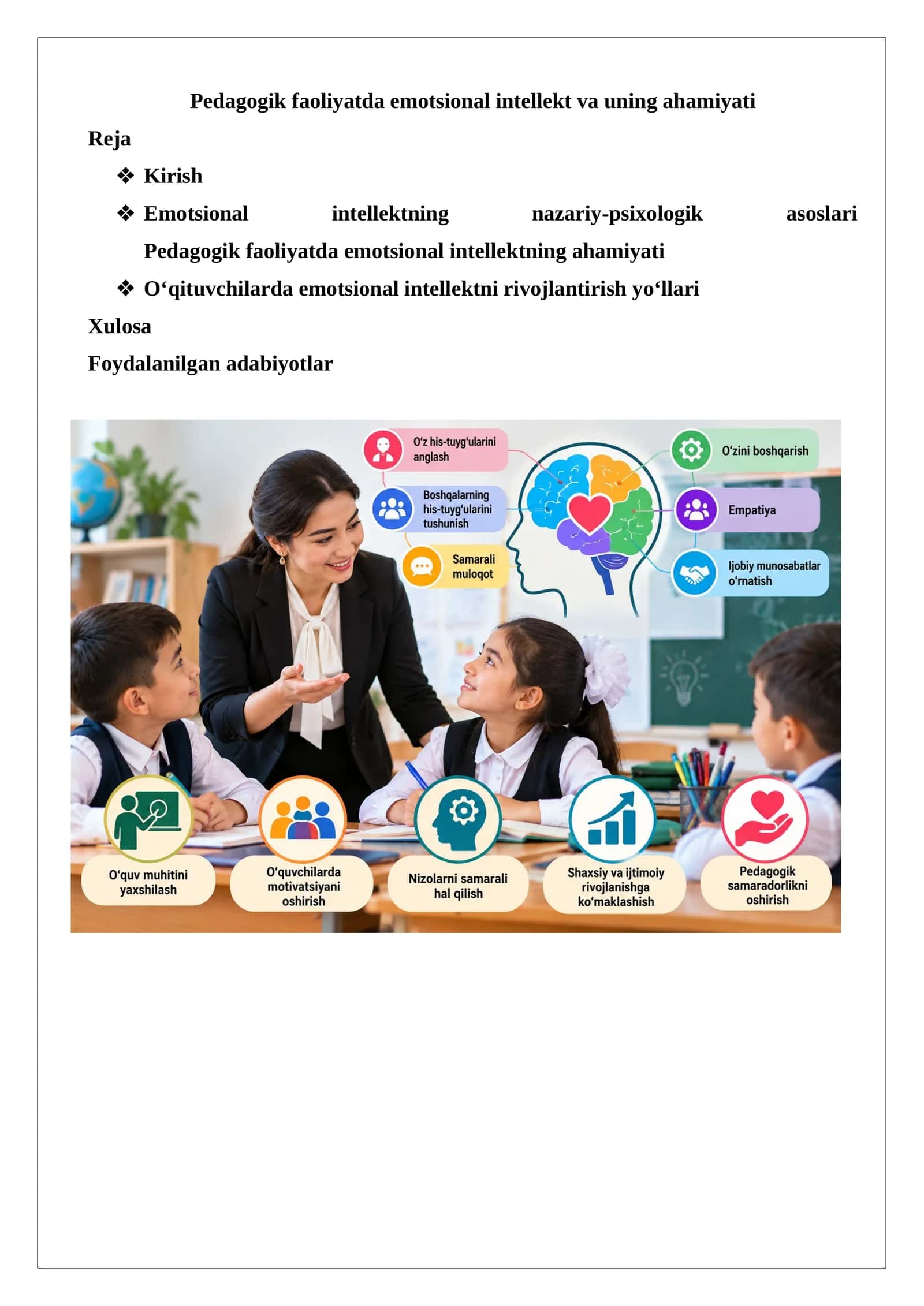 Pedagogik faoliyatda emotsional intellekt va uning ahamiyati