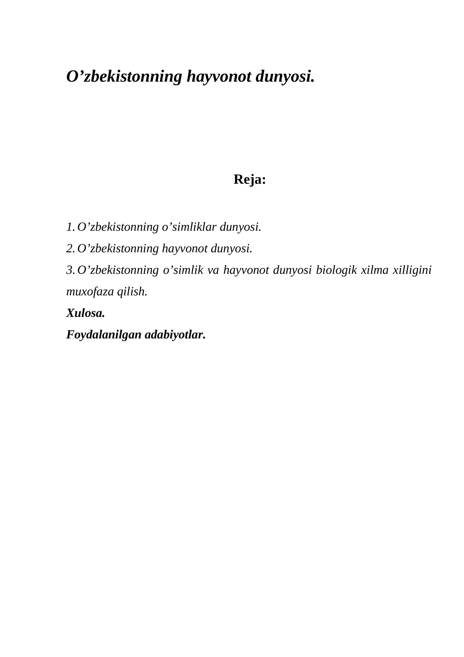 O’zbekistonning hayvonot dunyosi
