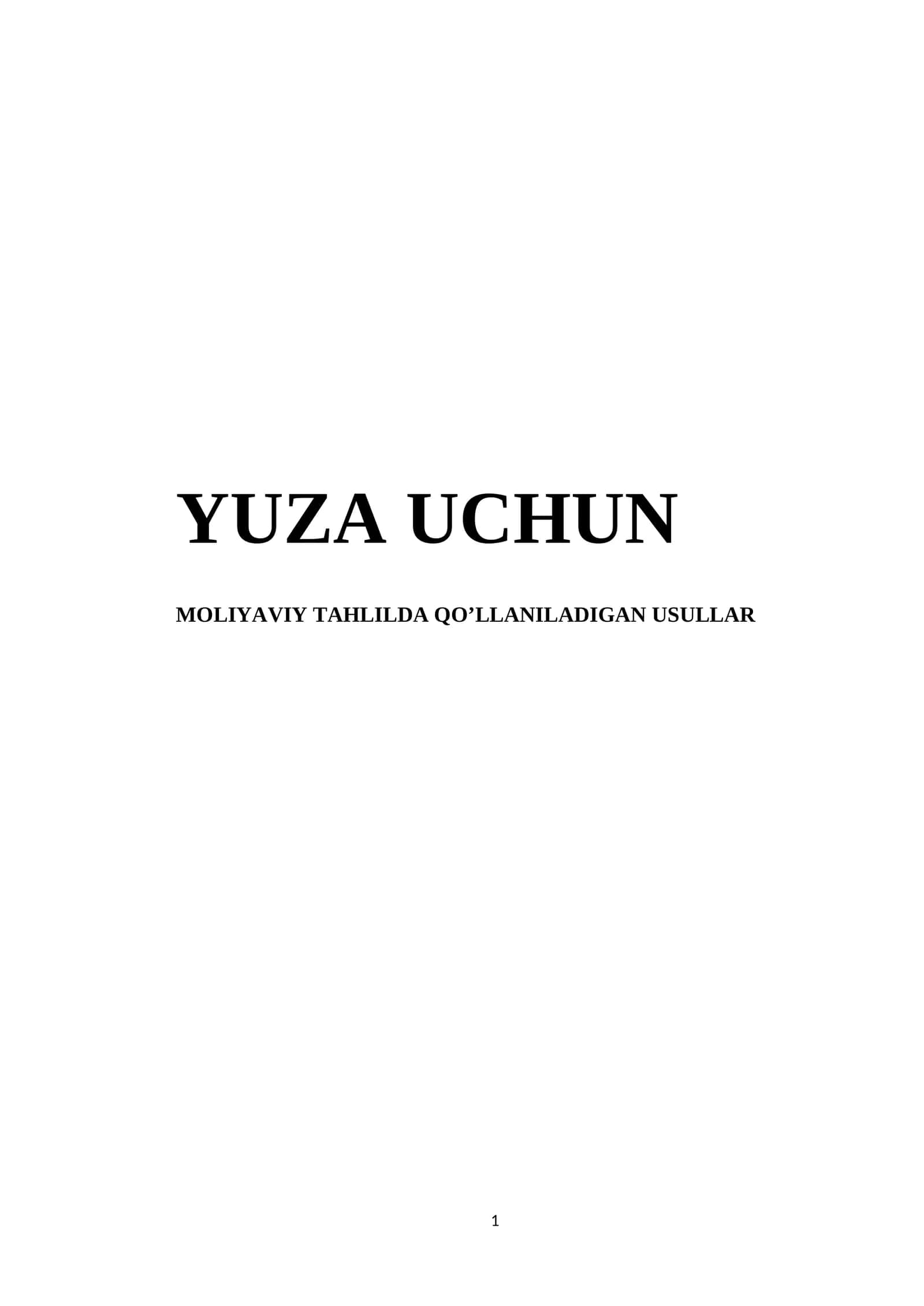 MOLIYAVIY TAHLILDA QO’LLANILADIGAN USULLAR