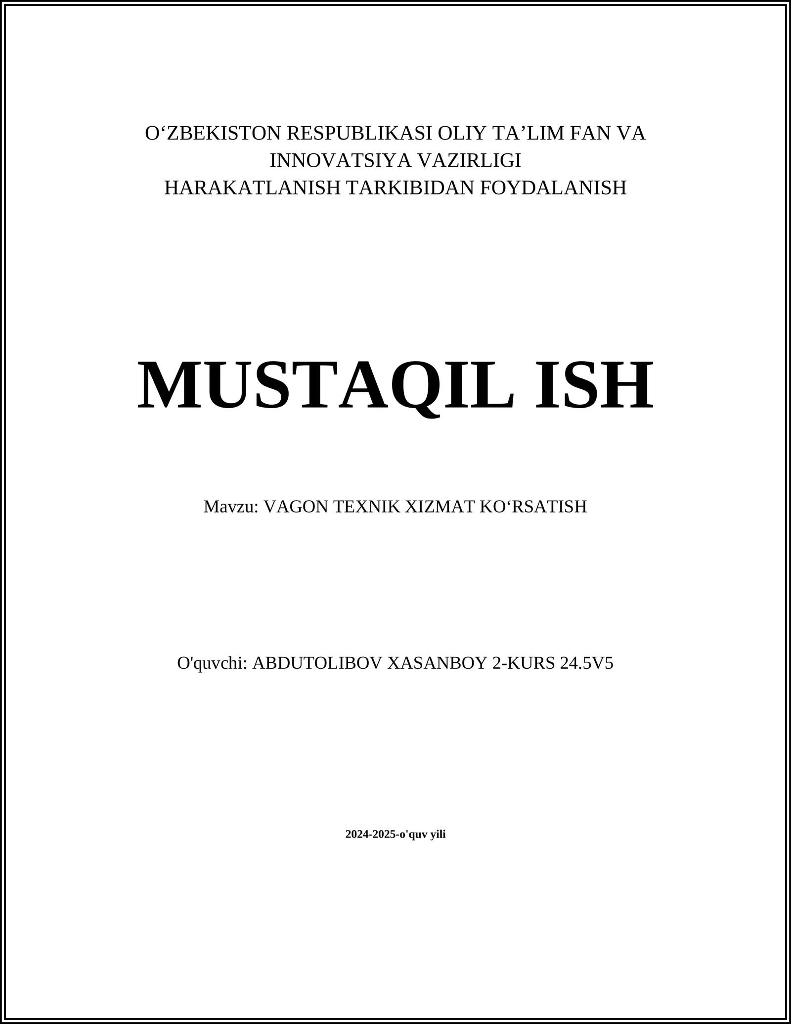 VAGON TEXNIK XIZMAT KOʻRSATISH