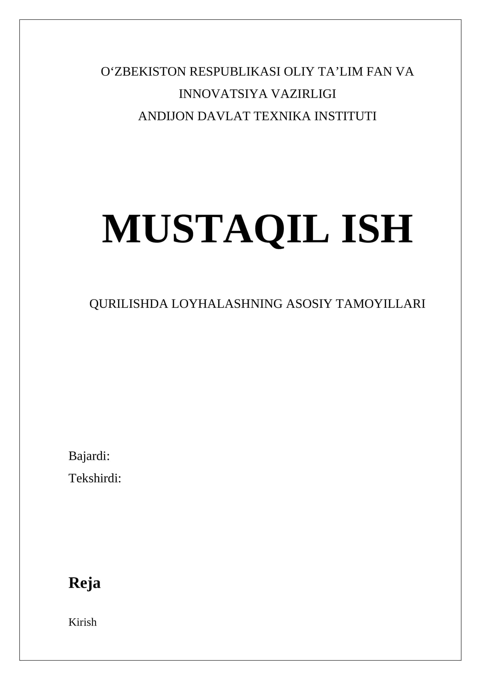 Qurilishda loyhalashning asosiy tamoyillari
