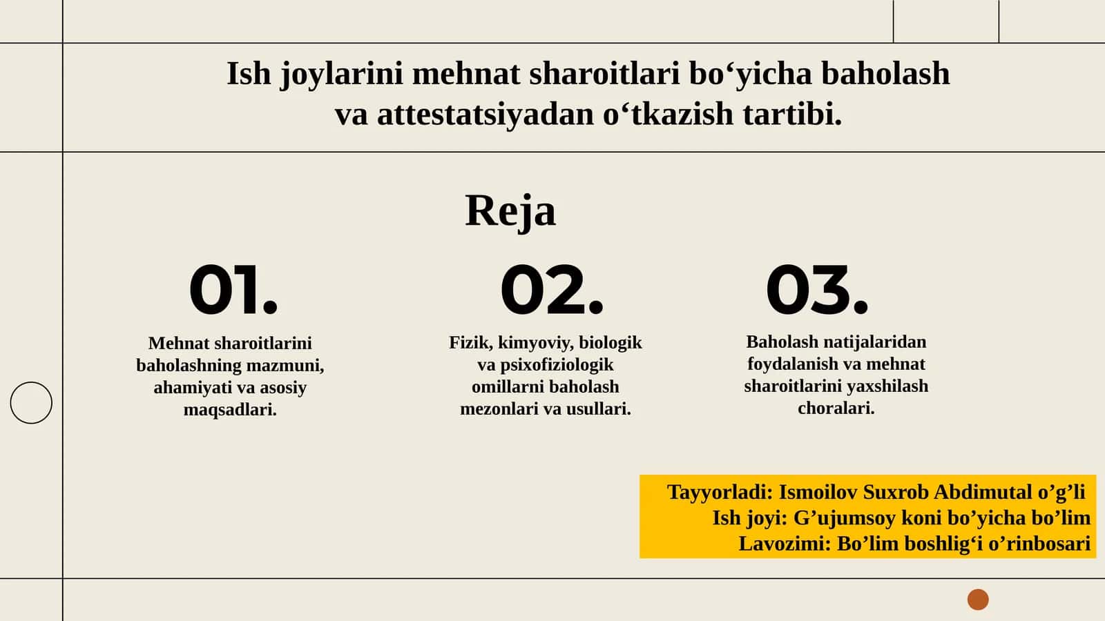 Mehnat sharoitlarini baholash