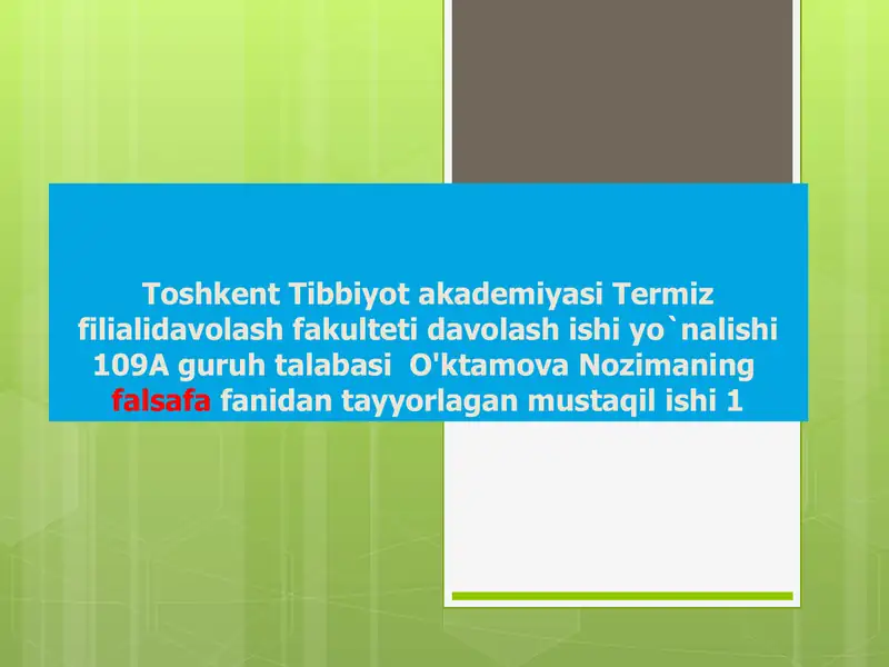 Falsafa fanidan tayyorlagan mustaqil ish