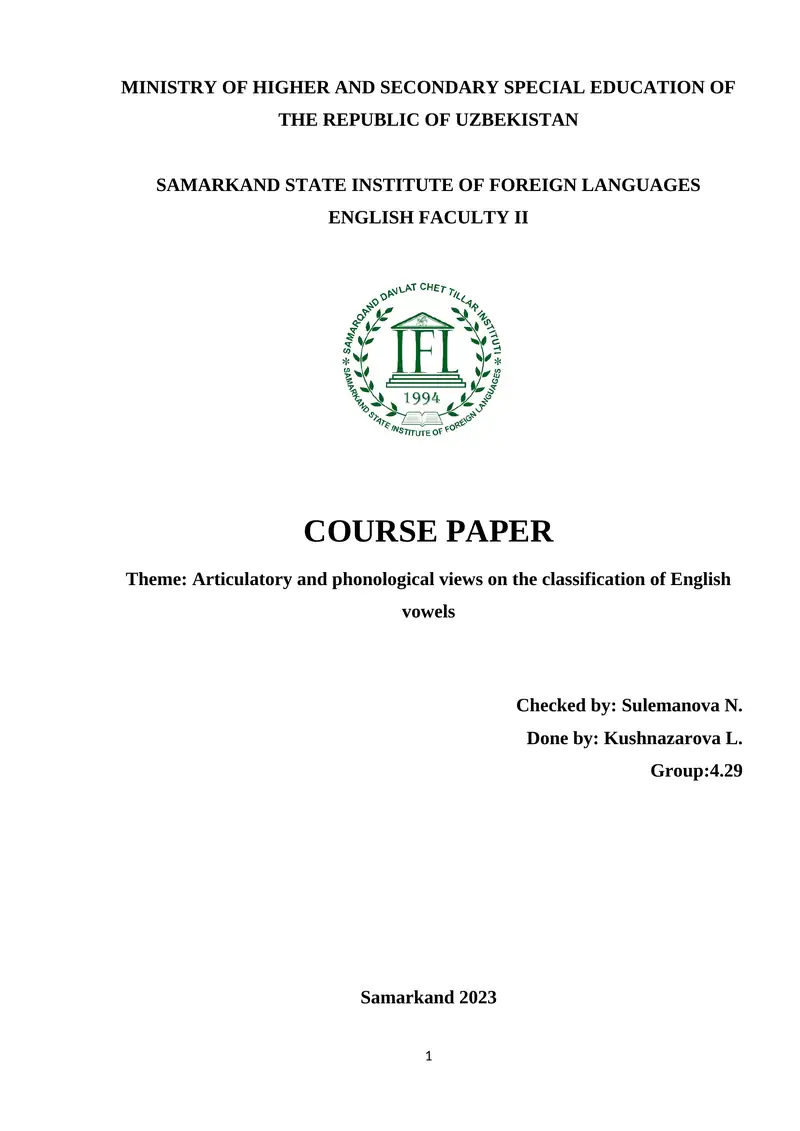 Articulatory and phonological views on the classification of English vowels