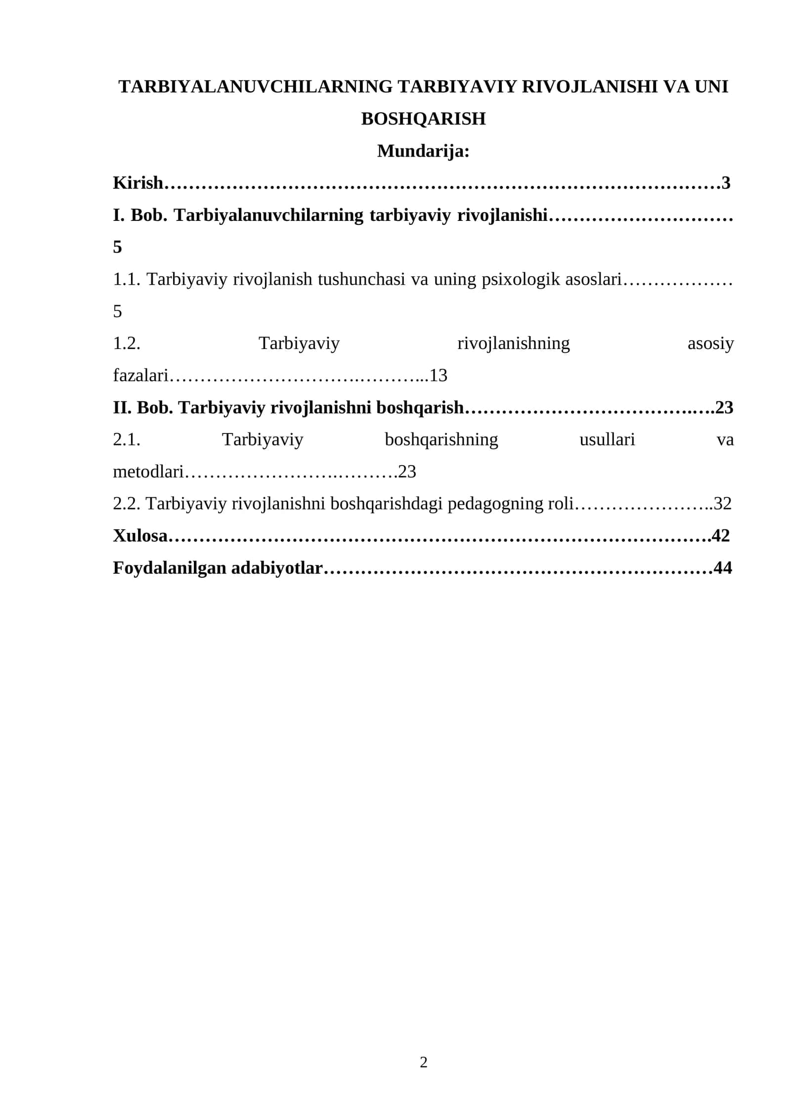 TARBIYALANUVCHILARNING TARBIYAVIY RIVOJLANISHI VA UNI BOSHQARISH