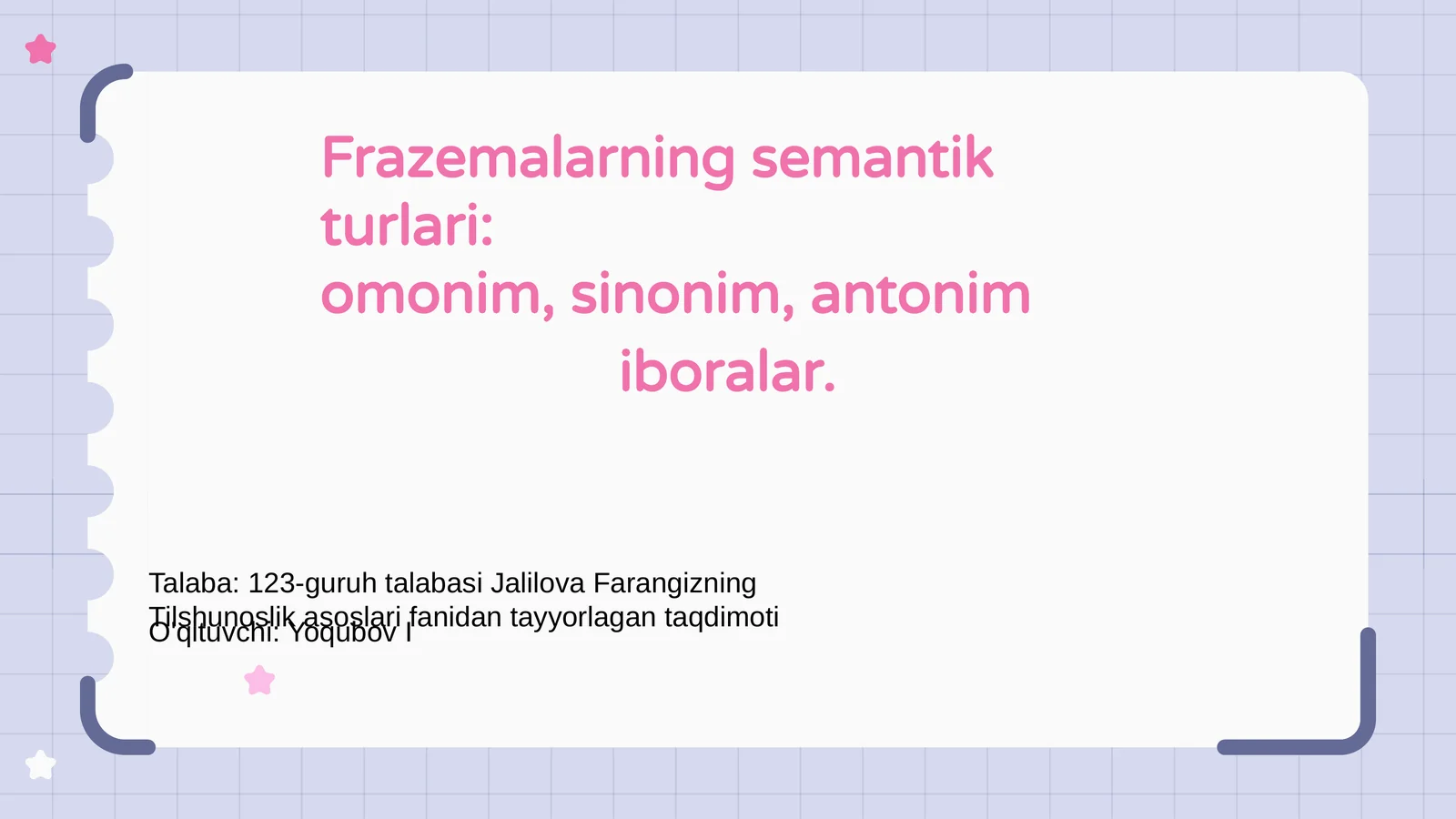 Frazemlarning Semantik Turlari haqida Kirish