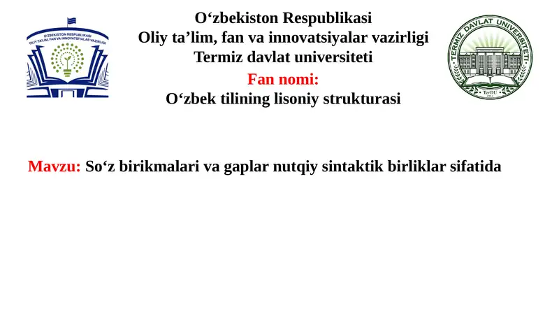 Soʻz birikmalari va gaplar nutqiy sintaktik birliklar sifatida