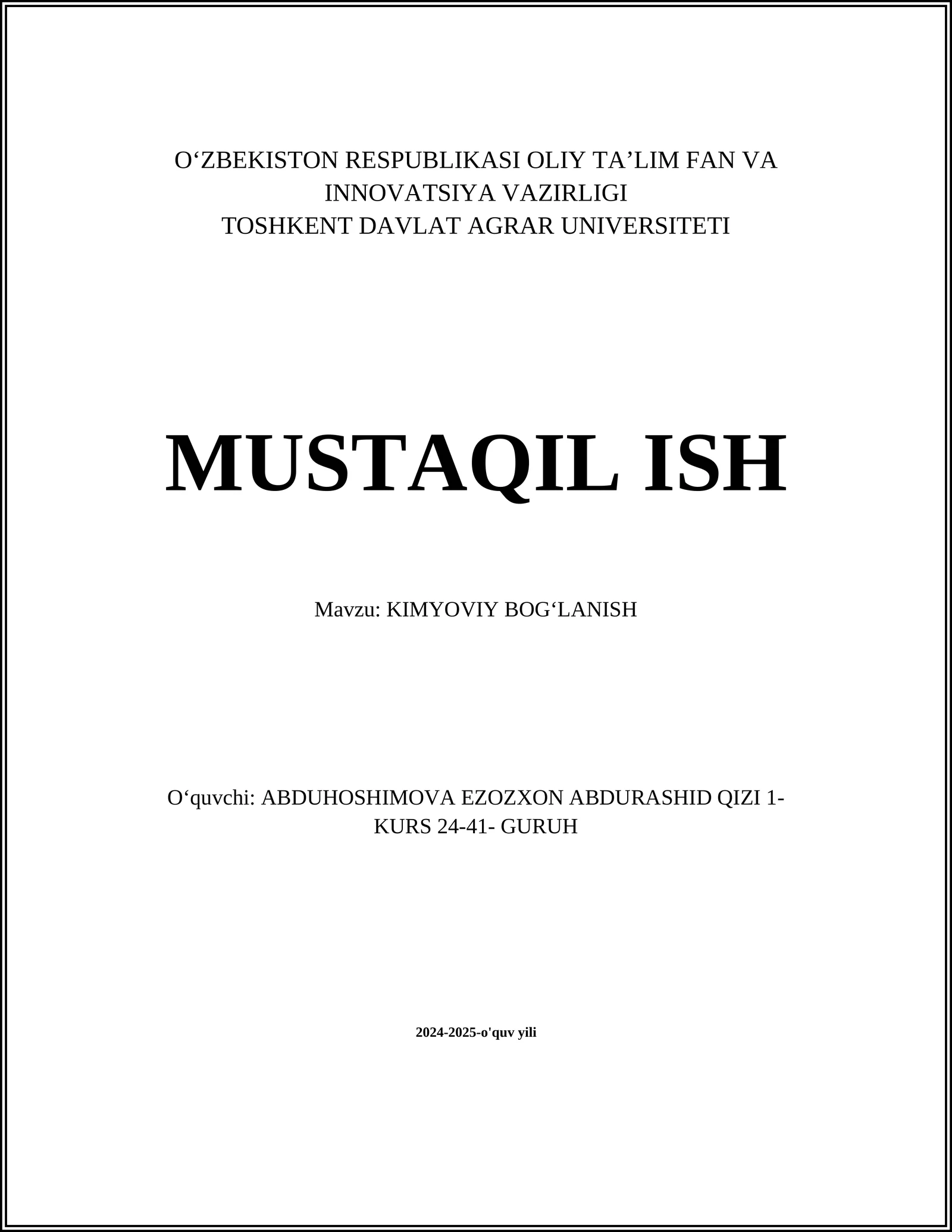 KIMYOVIY BOGʻLANISH
