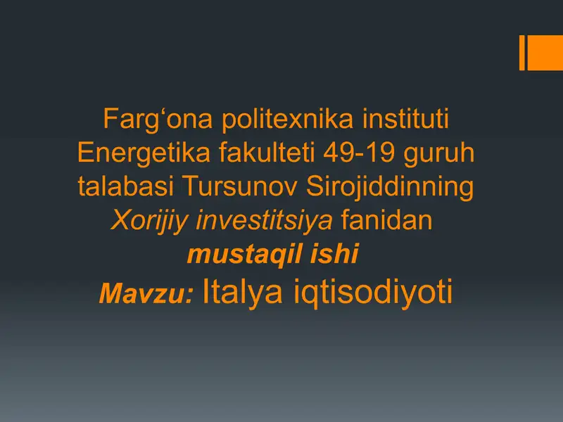 Italya iqtisodiyoti (mustaqil ish)
