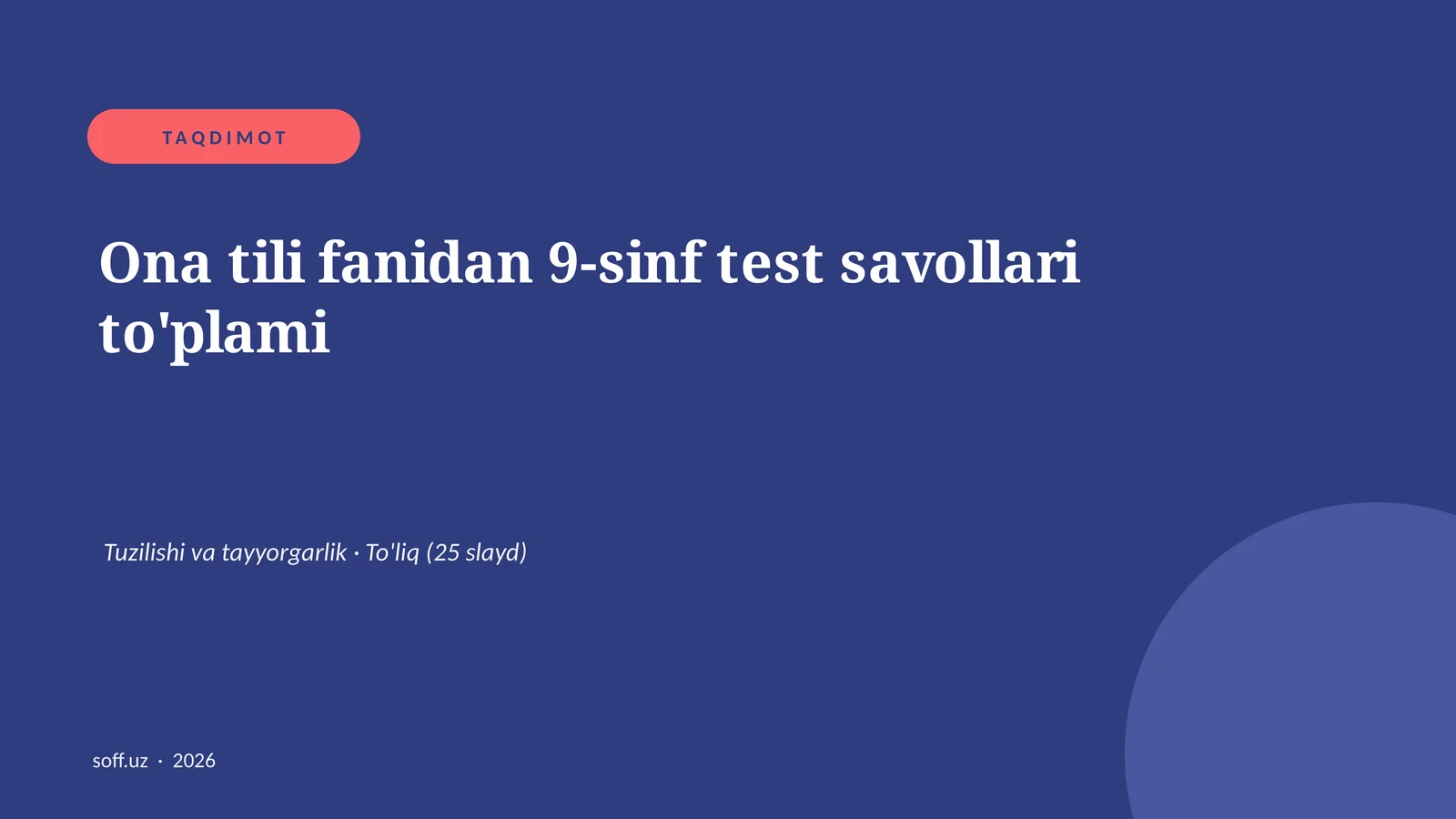 Ona tili fanidan 9-sinf test savollari to'plami