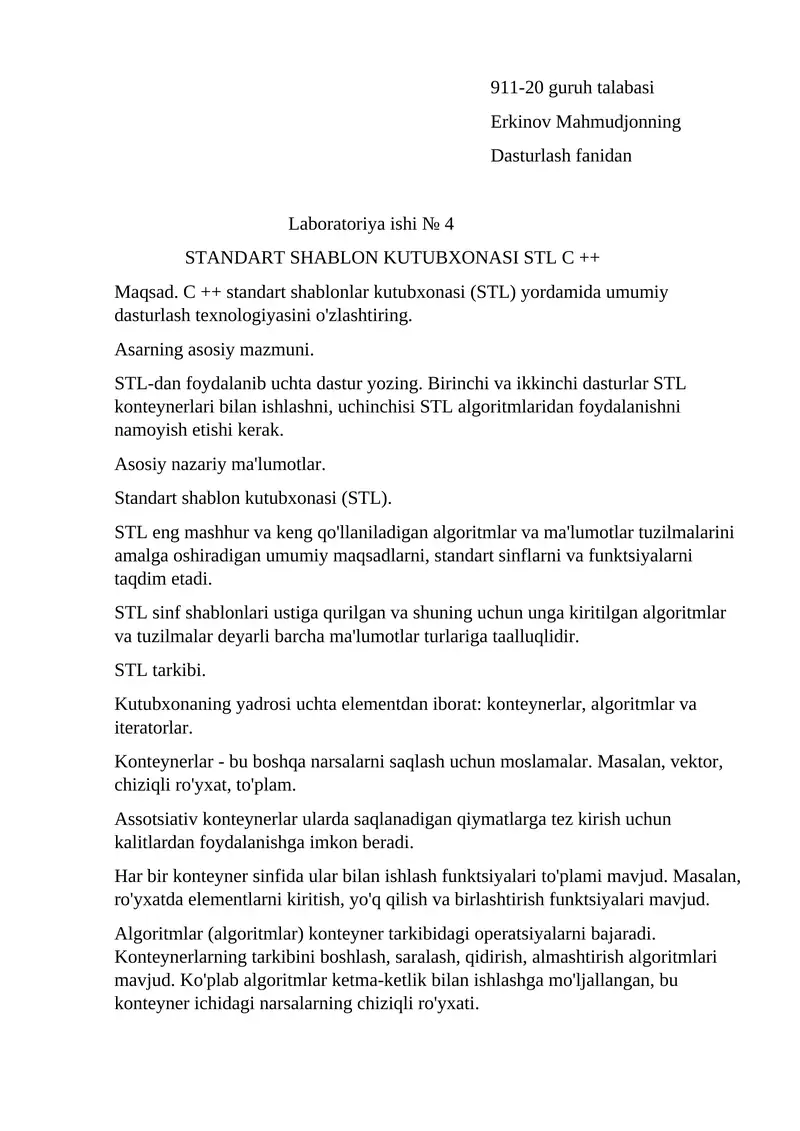 STL C ++ Standart Shablon Kutubxona
