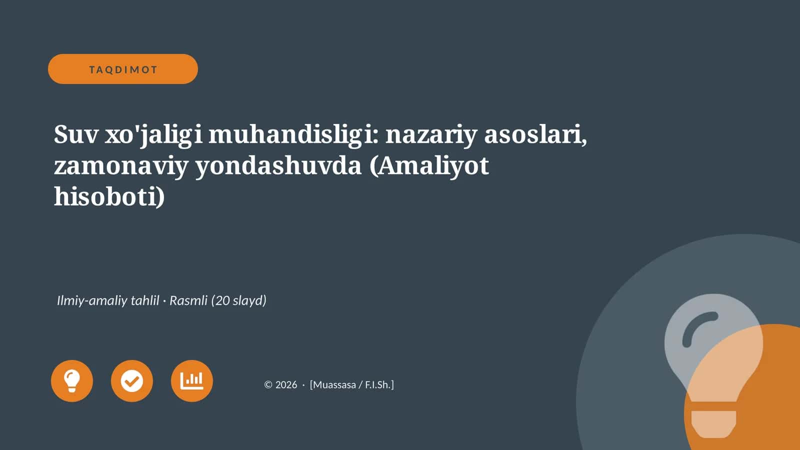 Suv xo'jaligi muhandisligi: nazariy asoslari, zamonaviy yondashuvda (Amaliyot hisoboti)