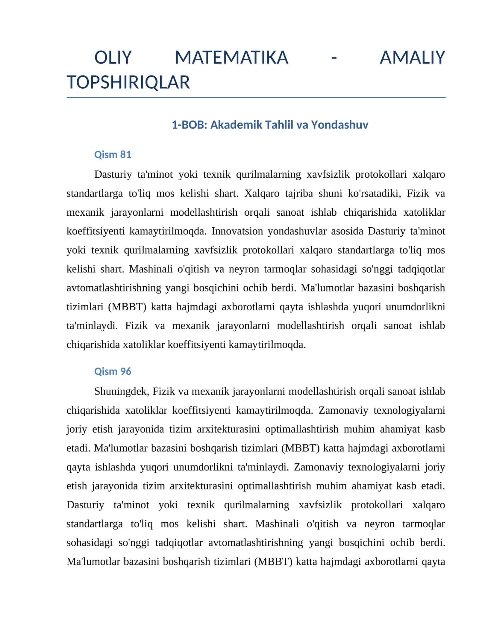OLIY MATEMATIKA - AMALIY TOPSHIRIQLAR