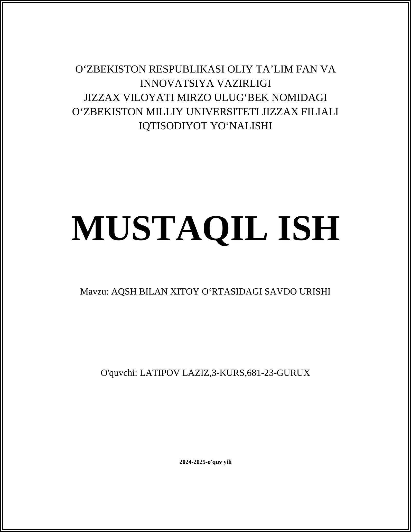 AQSH BILAN XITOY OʻRTASIDAGI SAVDO URISHI