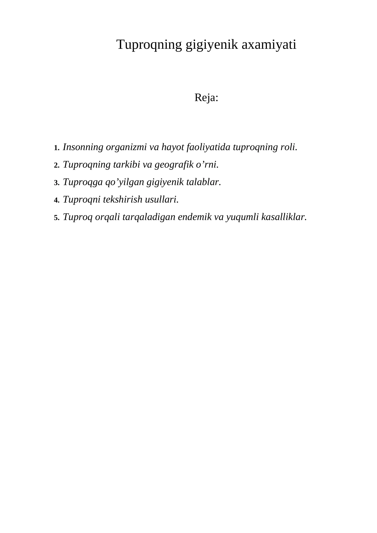 Tuproqning gigiyenik axamiyati