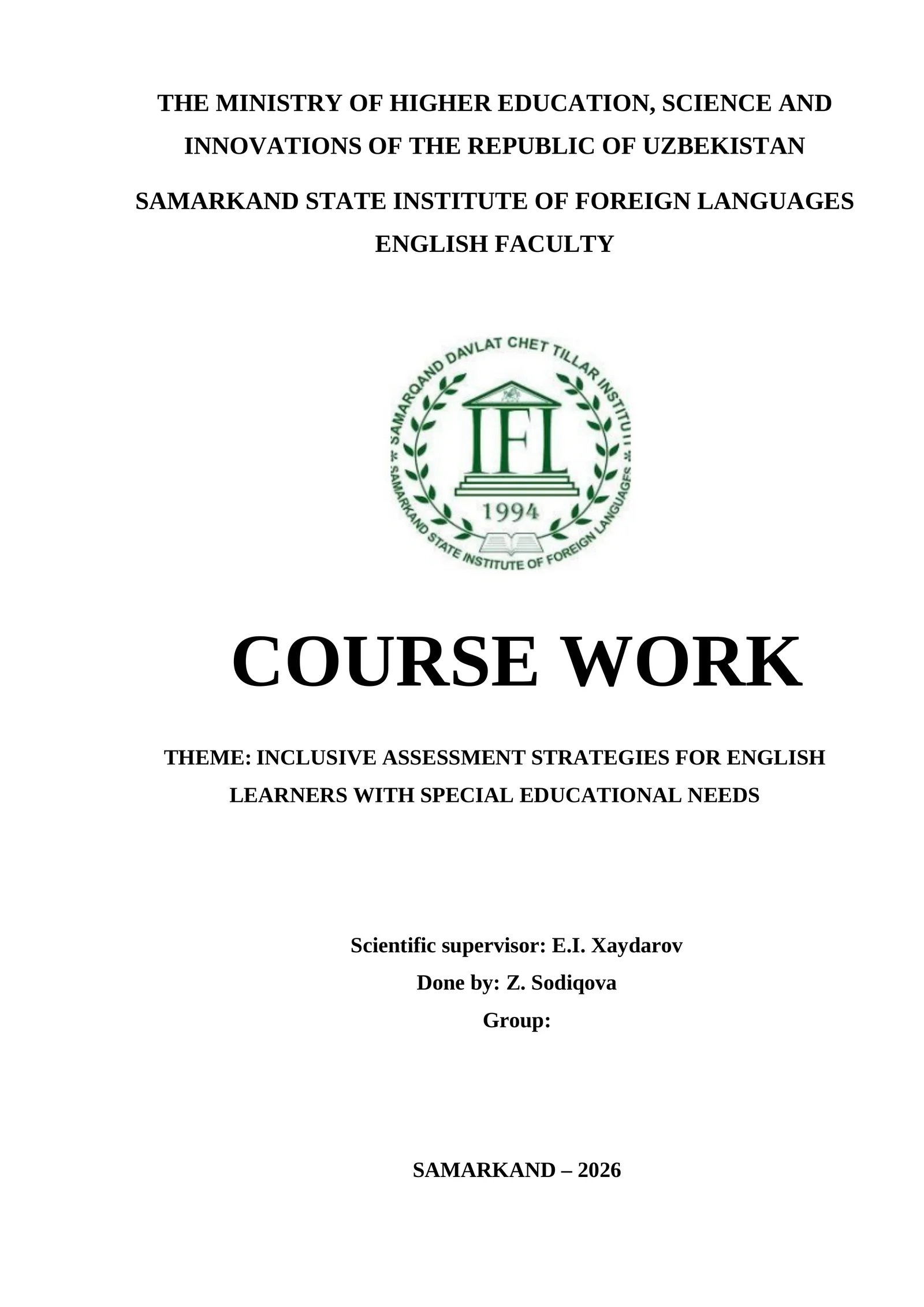 INCLUSIVE ASSESSMENT STRATEGIES FOR ENGLISH LEARNERS