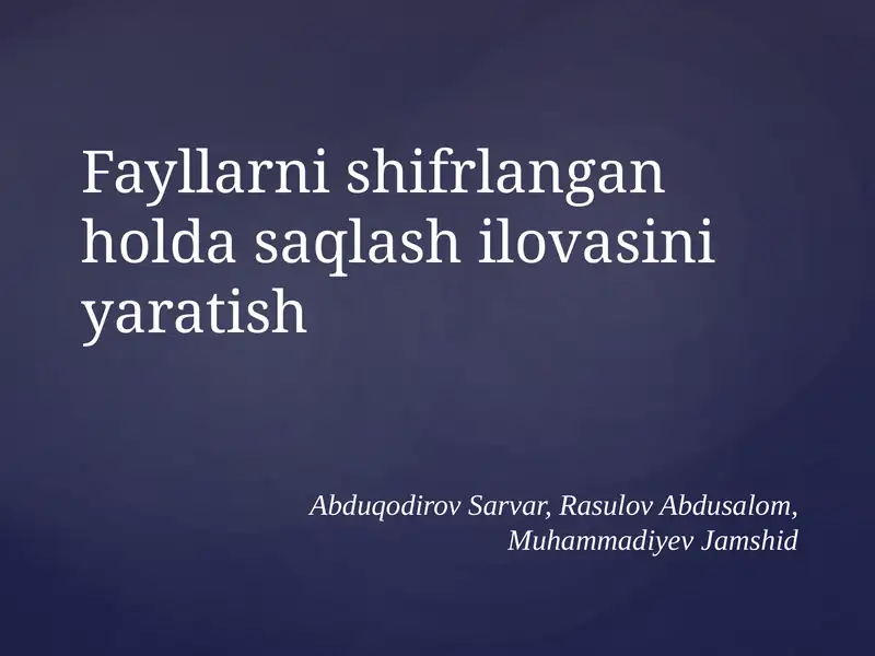 Shifrlash algoritmlari