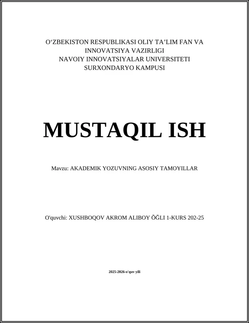AKADEMIK YOZUVNING ASOSIY TAMOYILLAR