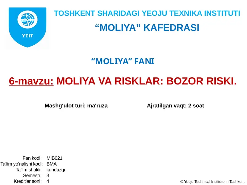 MOLIYAVA RISKLAR: BOZOR RISKI