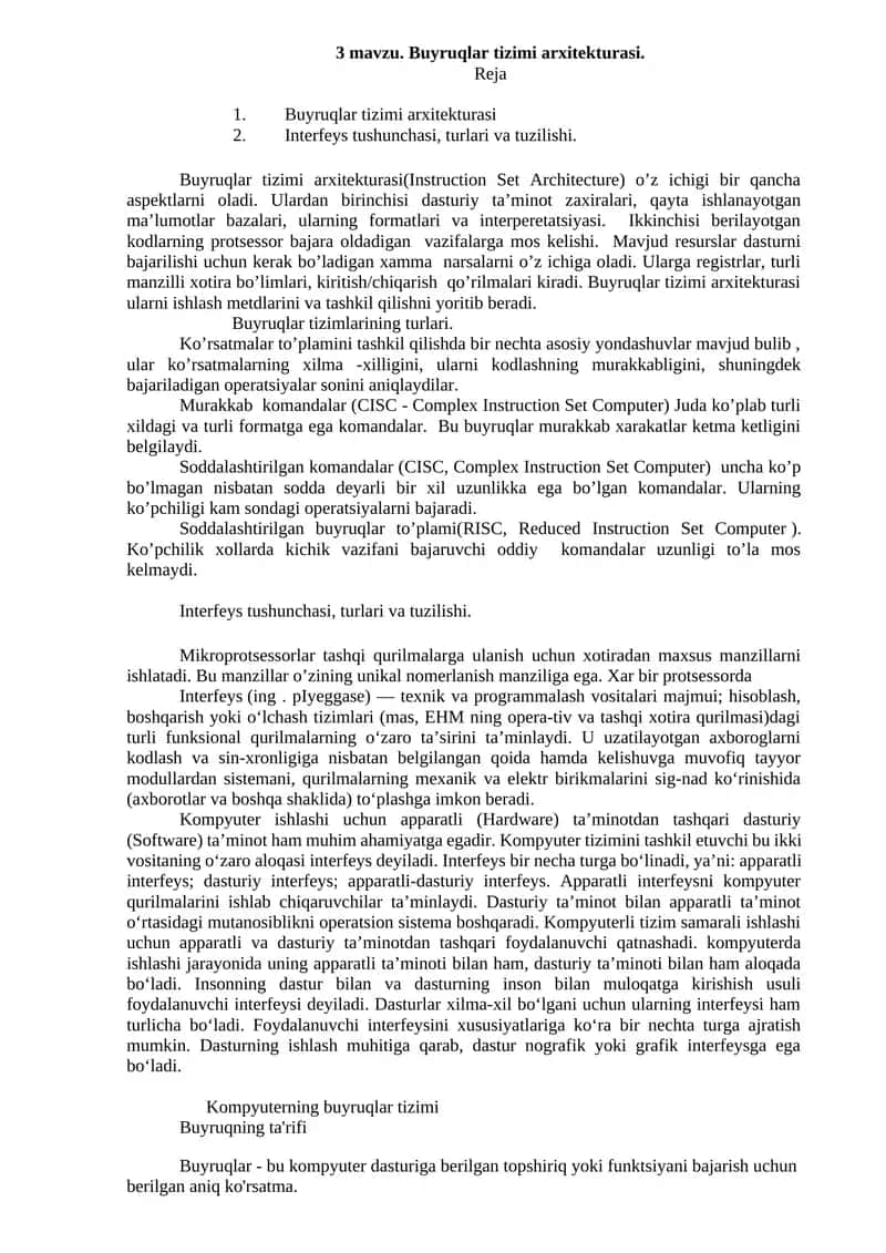 Buyruqlar tizimi arxitekturasi