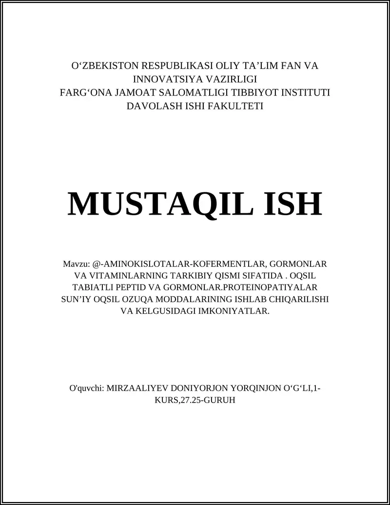 Aminokislotalar, Kofermentlar, Gormonlar va Vitaminlarning Tarkibiy Qismi Sifatida