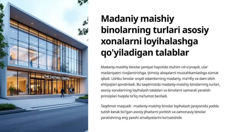 Madaniy maishiy binolarning turlari asosiy xonalarni loyihalashga qo'yiladigan talablar
