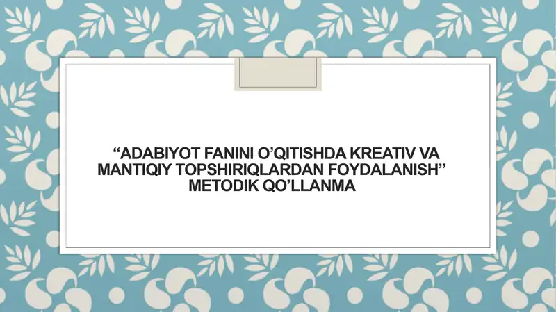 METODIK QO'LLANMA