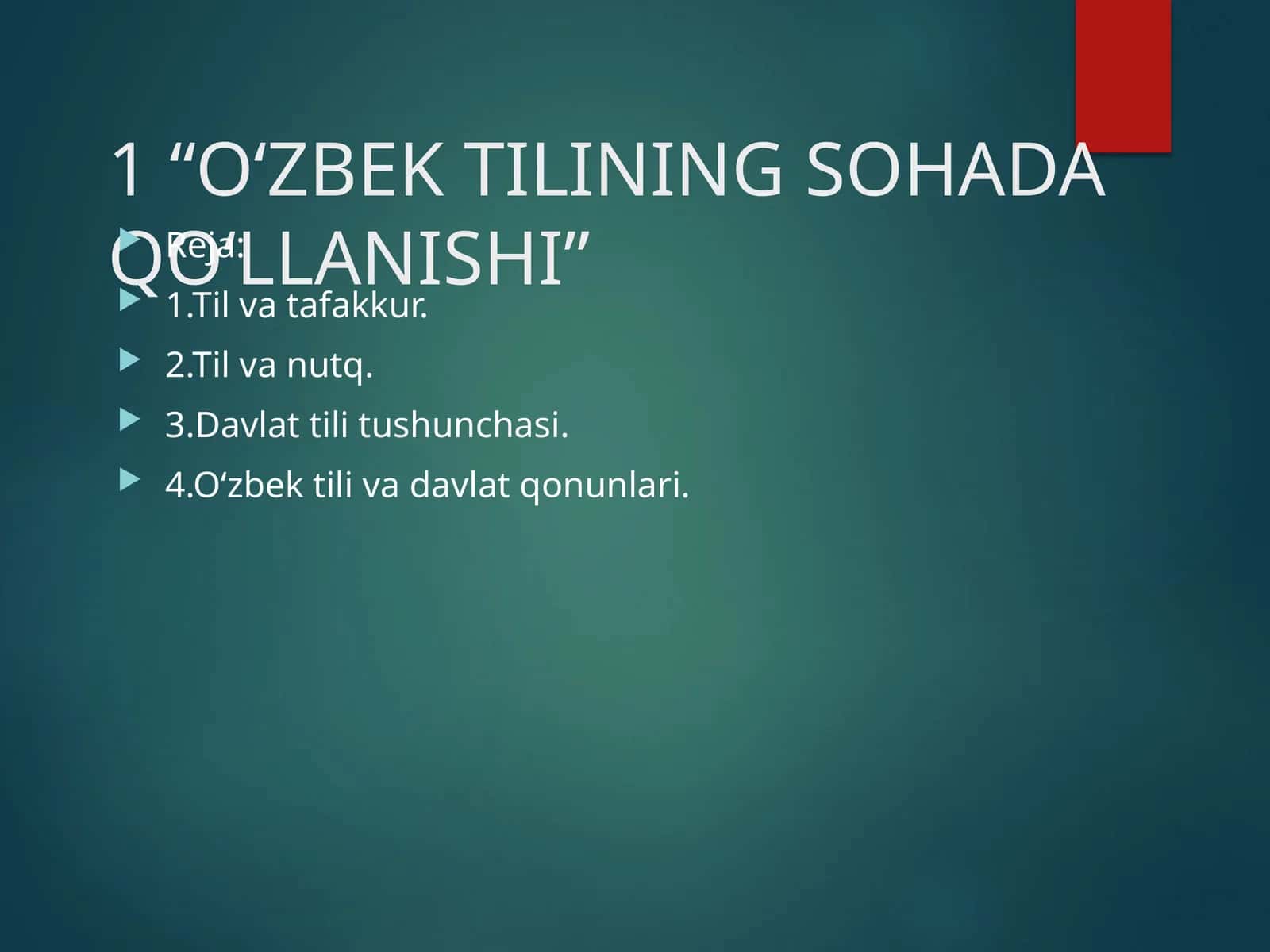 O'ZBEK TILINING SOHADA QO'LLANISHI