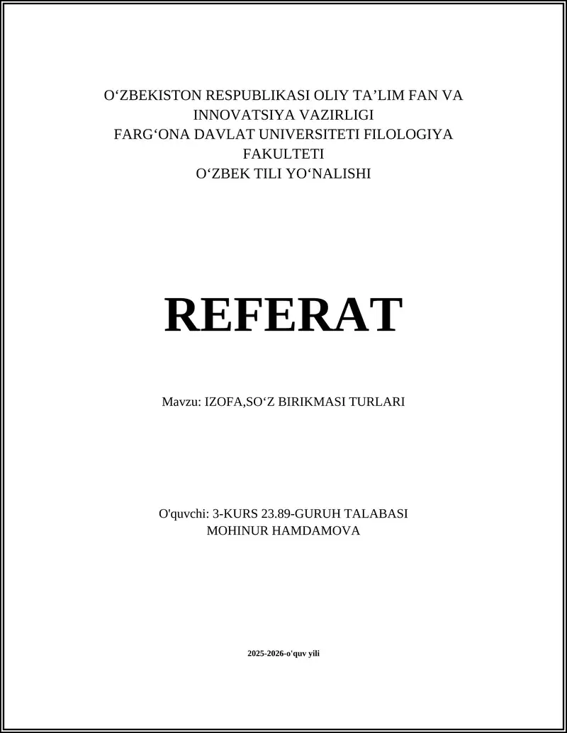 IZOFA, SOʻZ BIRIKMASI TURLARI