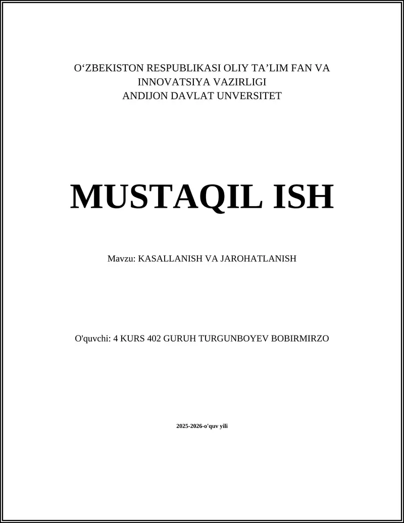 KASALLANISH VA JAROHATLANISH