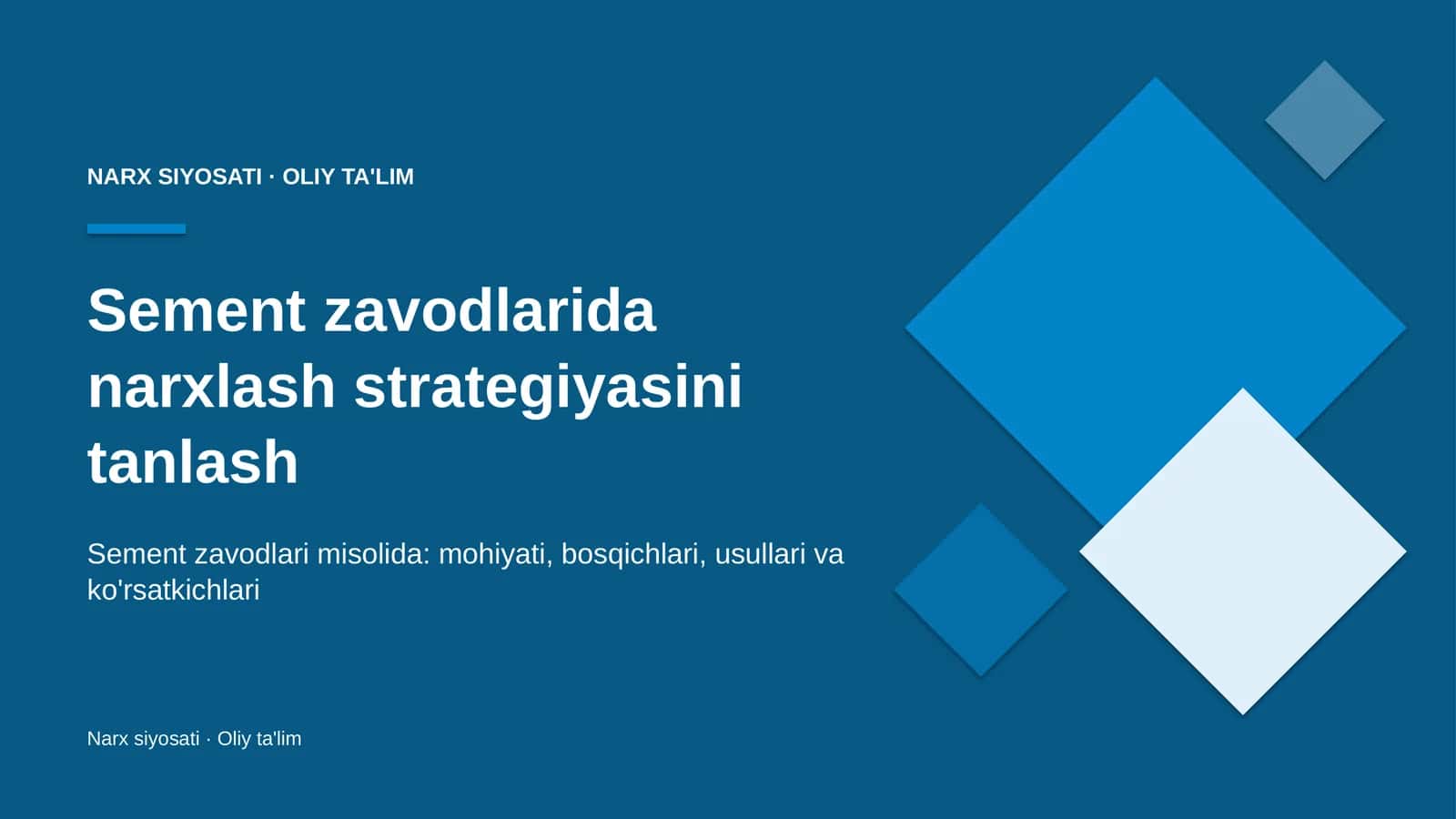 Sement zavodlarida narxlash strategiyasini tanlash
