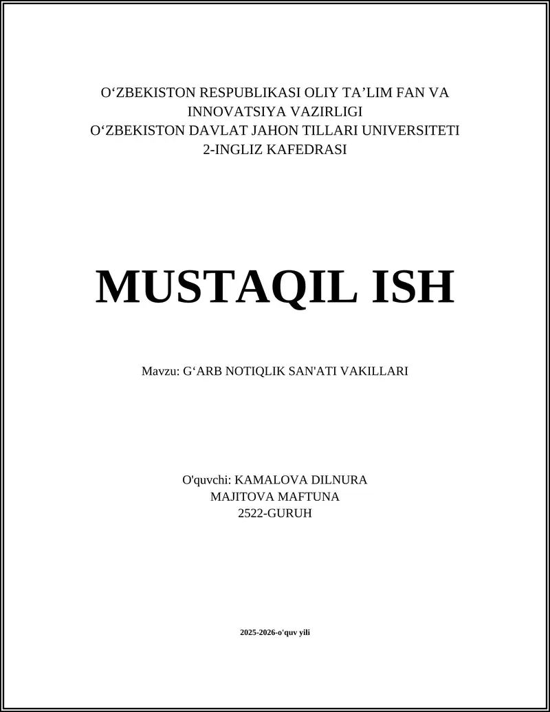 GʻARB NOTIQLIK SAN'ATI VAKILLARI