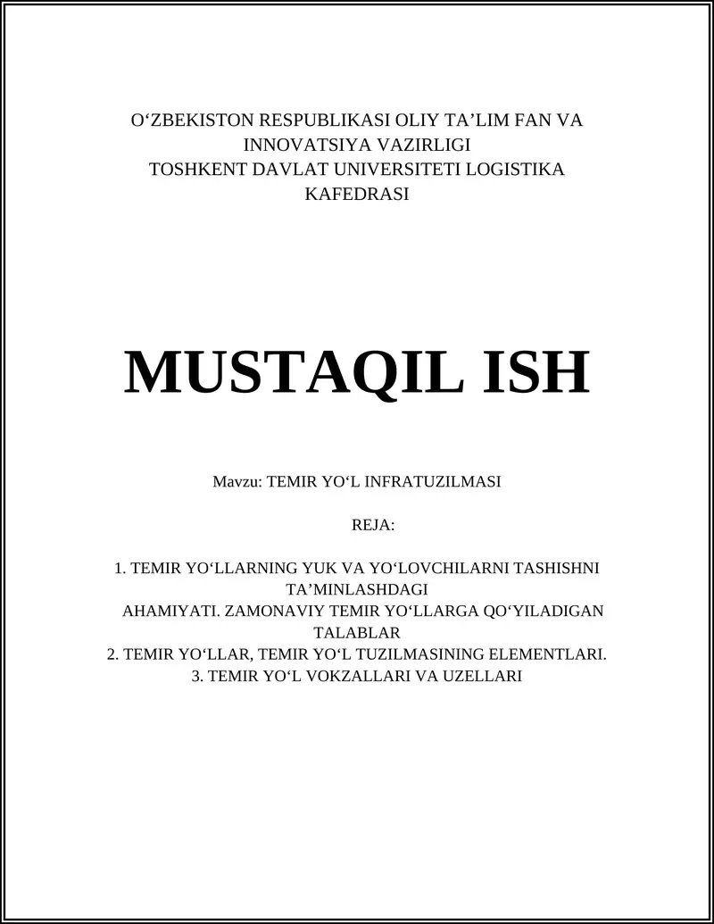 TEMIR YOʻL INFRATUZILMASI