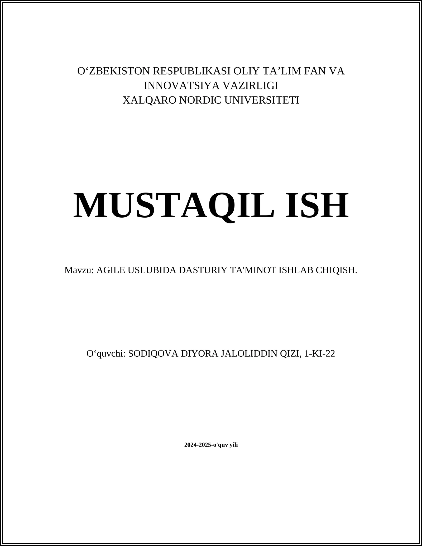 AGILE USLUBIDA DASTURIY TA'MINOT ISHLAB CHIQISH