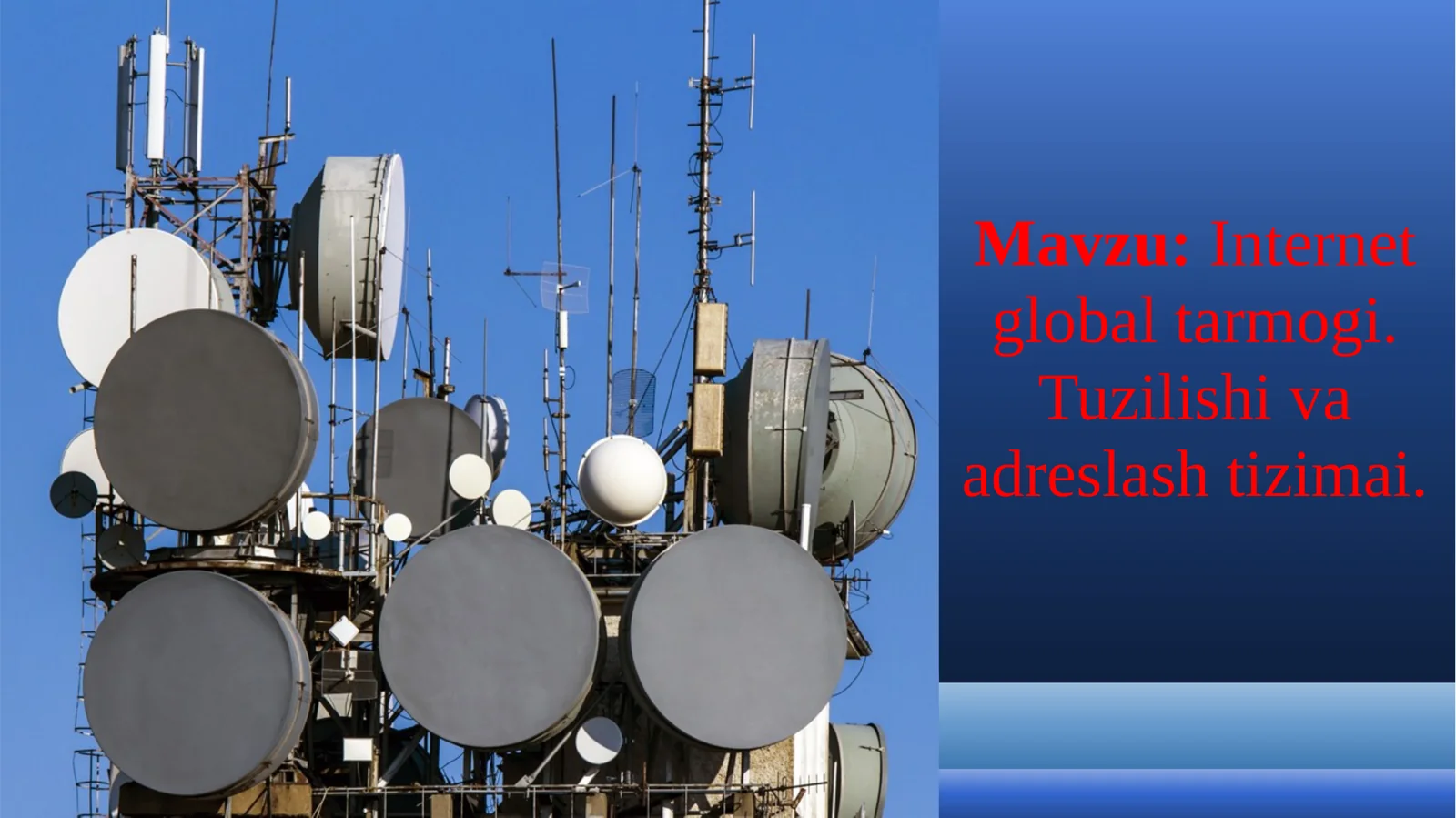 Internet global tarmogi. Tuzilishi va adreslash tizimai