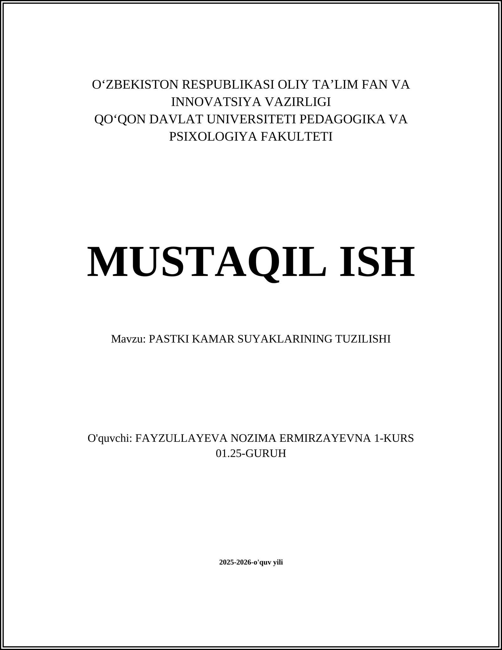 Pastki Kamar Suyaklarining Tuzilishi