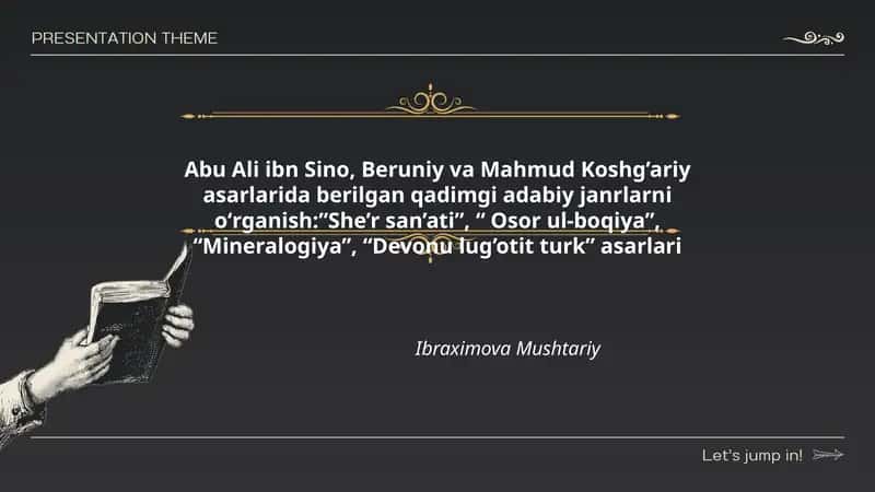 Abu Ali ibn Sino, Beruniy va Mahmud Koshg’ariy asarlarida berilgan qadimgi adabiy janrlarni oʻrganish