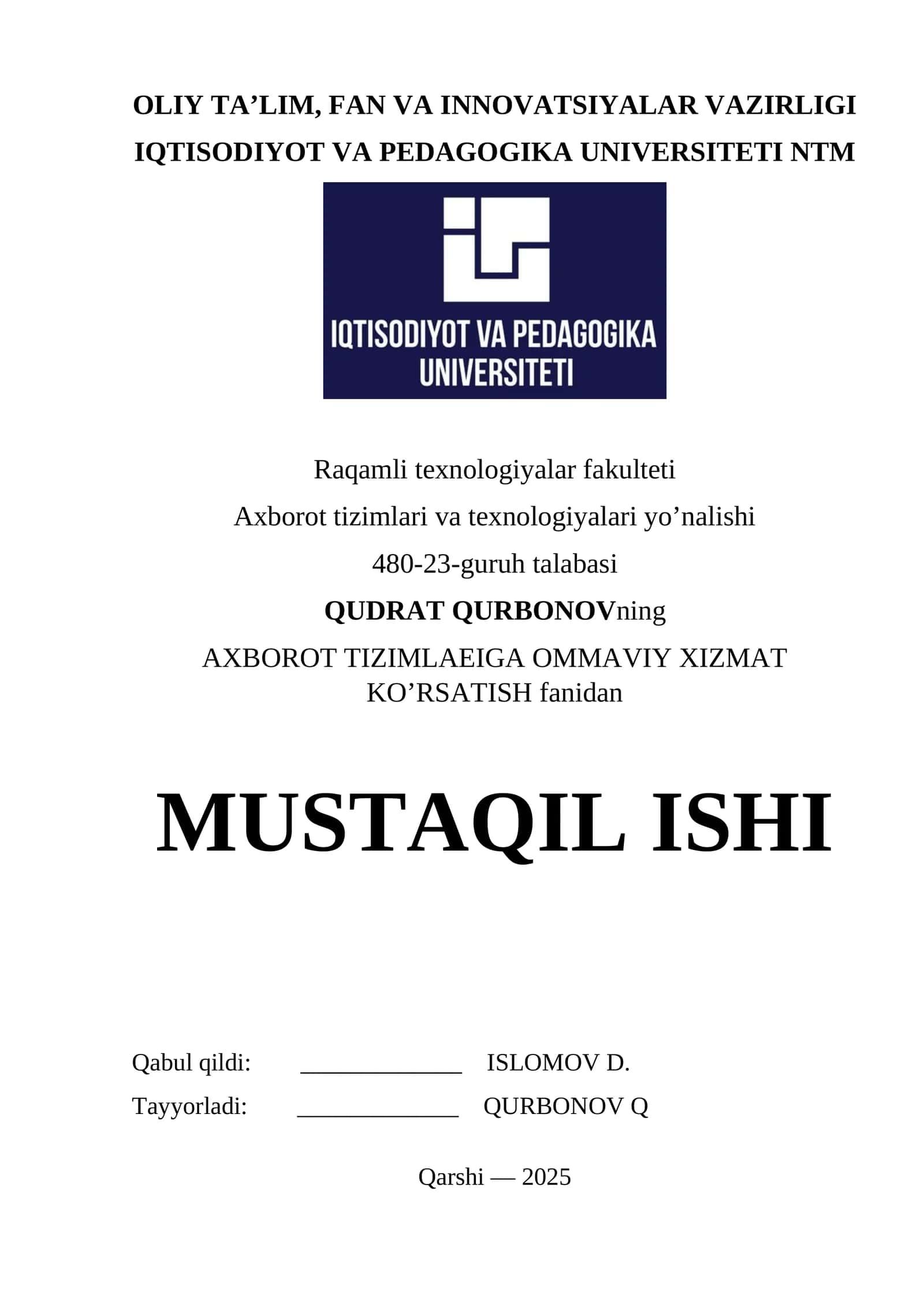 Xizmat ko‘rsatish tizimlarining samaradorlik ko‘rsatkichlari