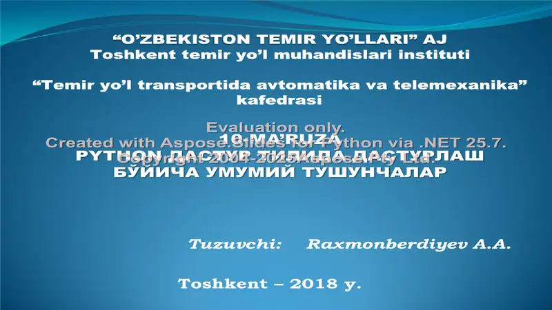 Python Dastur Tili haqida Ma’lumotlar