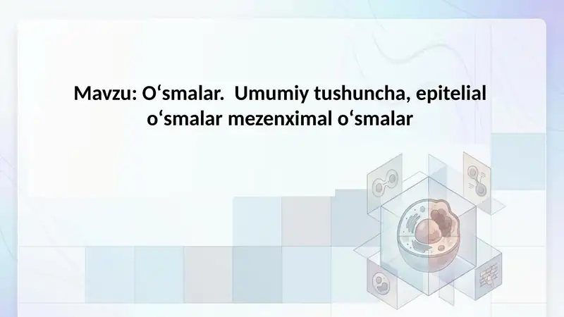 Oʻsmalar. Umumiy tushuncha, epitelial oʻsmalar mezenximal oʻsmalar