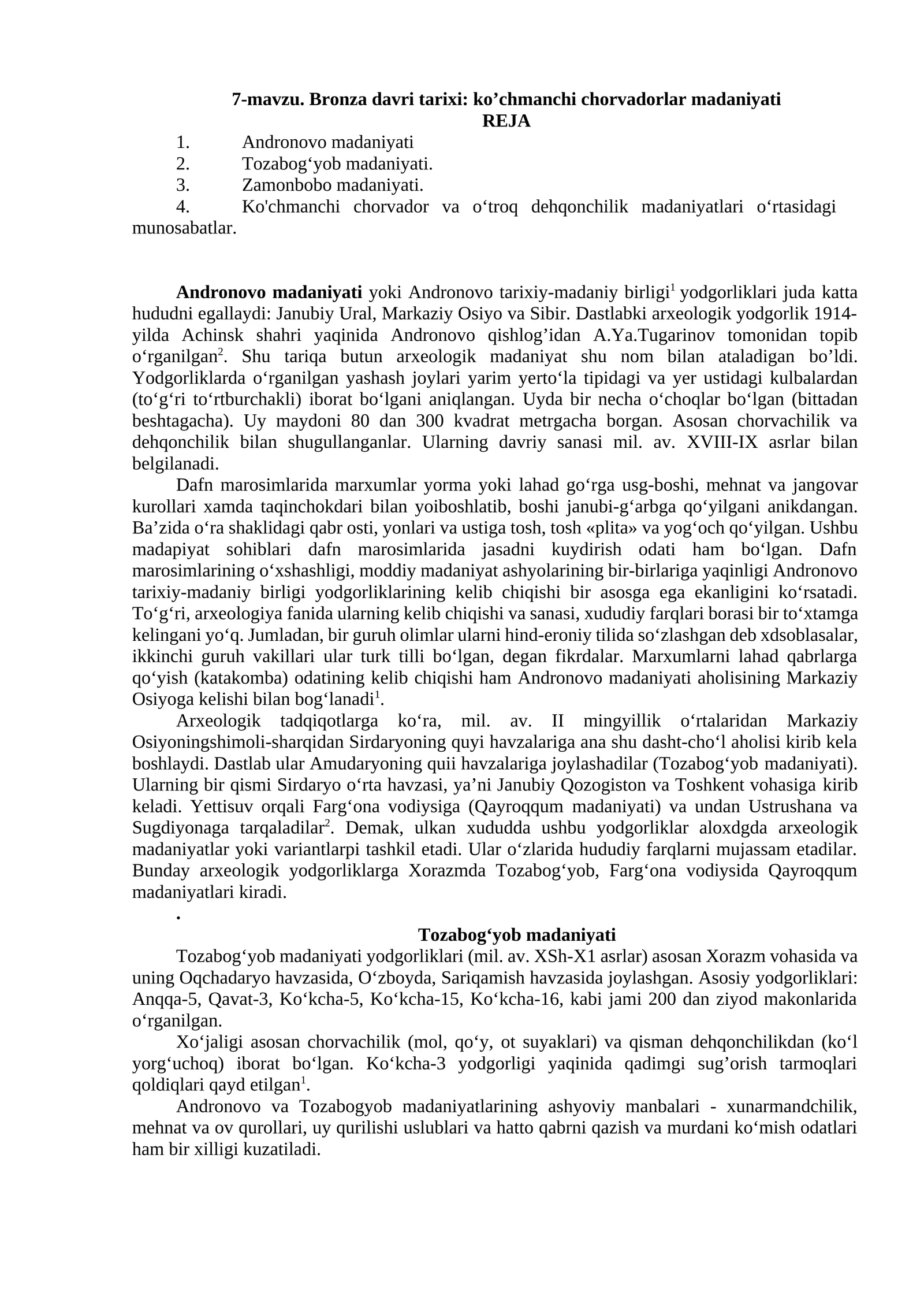 Bronza davri tarixi: ko’chmanchi chorvadorlar madaniyati