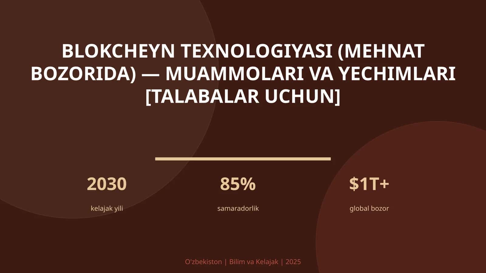 Blokcheyn texnologiyasi (mehnat bozorida) — muammolari va yechimlari [talabalar uchun]