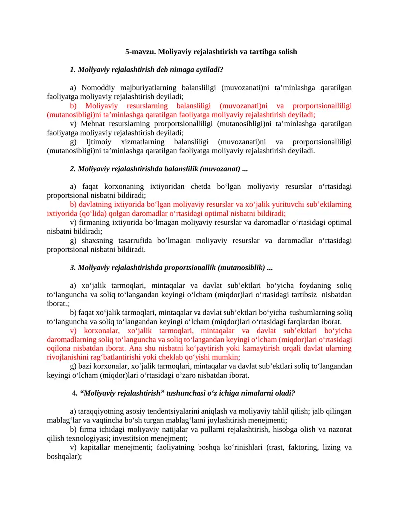 Moliyaviy rejalashtirish va tartibga solish