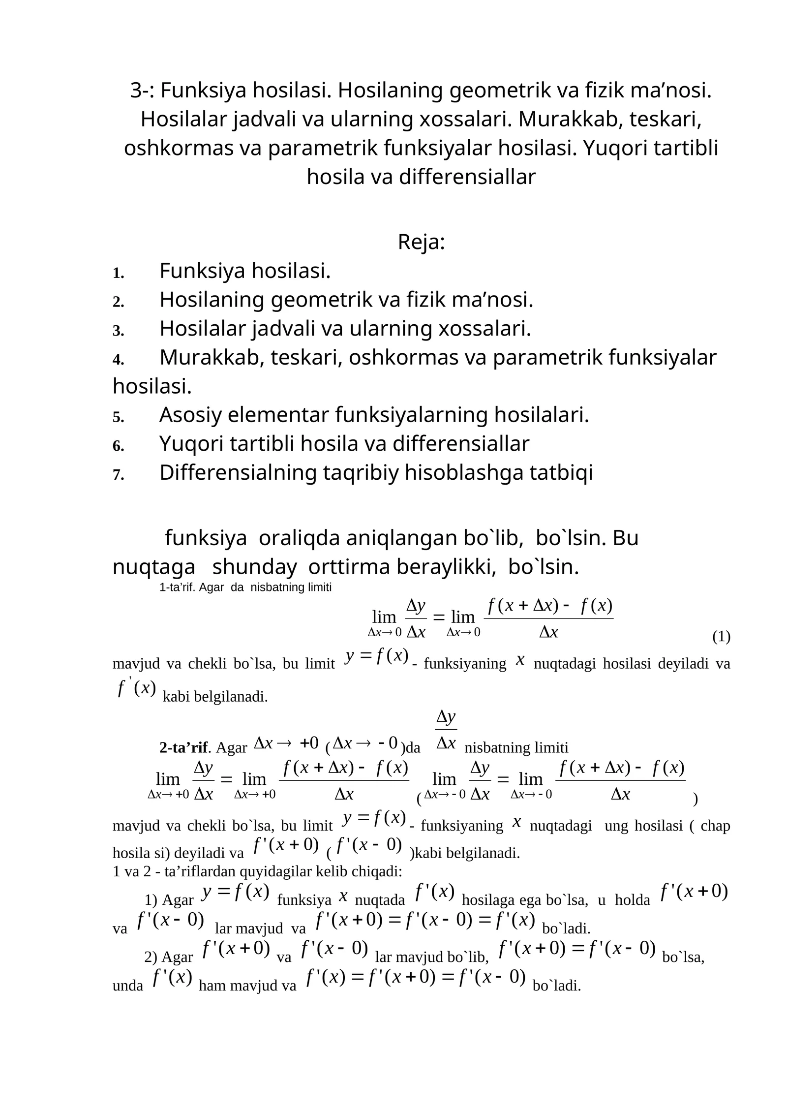 Funksiya hosilasi